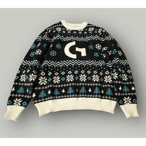 Logitech G Christmas Ugly Sweater G Logo White Black Blue Sz XL Rare LogitecG